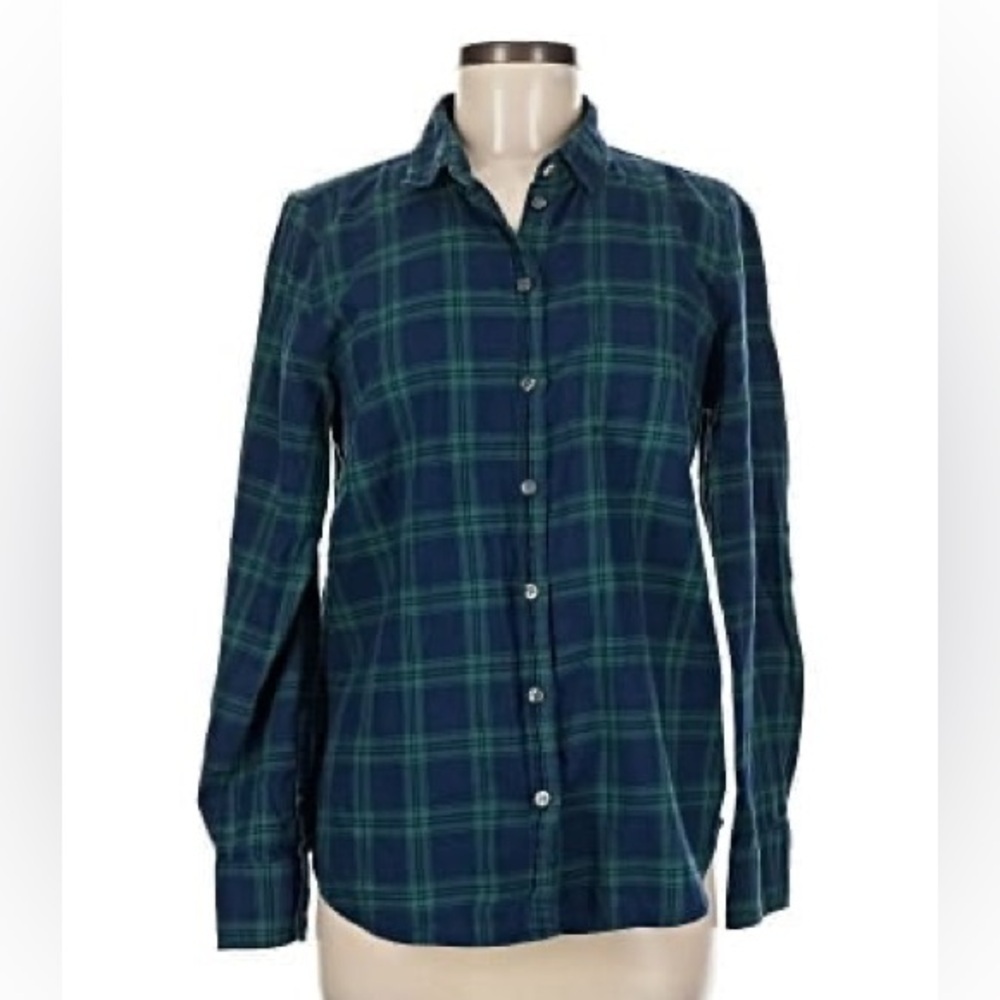 J. Crew Navy and Green Plaid Shirt
